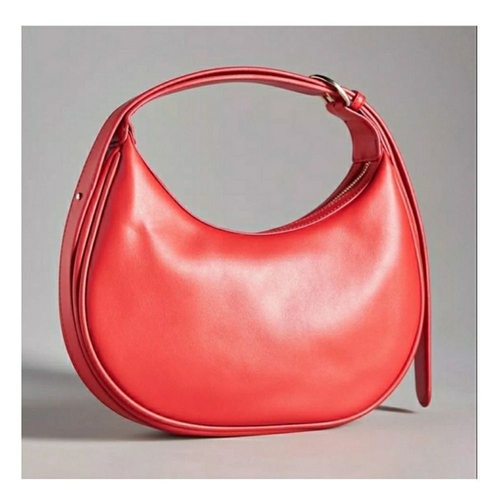 Anthropologie The Brea Faux Leather Shoulder / Crescent Shape Bag Coral NWT